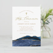 ネイビーエレガントブルーアゲート金ゴールド第一聖餐式 招待状 (スタンド正面)