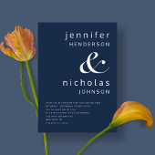 ネイビーエレガントブルーアンパサンド結婚ズ 招待状