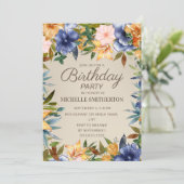 ネイビーエレガントブルーイエローフローラ女子誕生日 招待状 (スタンド正面)