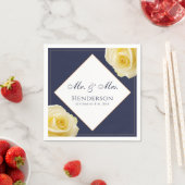 ネイビーエレガントブルーイエローローズフローラ結婚披露宴 スタンダードカクテルナプキン (インサイチュ)