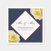 ネイビーエレガントブルーイエローローズフローラ結婚披露宴 スタンダードカクテルナプキン (正面)