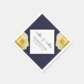 ネイビーエレガントブルーイエローローズフローラ結婚披露宴 スタンダードカクテルナプキン (角)