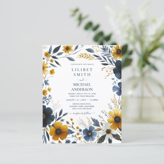 ネイビーエレガントブルーイエロー金ゴールドフローラ結婚ズ (スタンド正面)