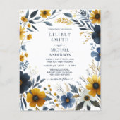 ネイビーエレガントブルーイエロー金ゴールドフローラ結婚ズ (正面)