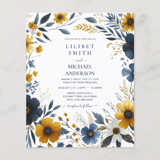 ネイビーエレガントブルーイエロー金ゴールドフローラ結婚ズ (正面)