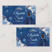 ネイビーエレガントブルーウィンタースノーフレークミンス プレイスカード (正面/裏面)