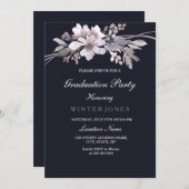 ネイビーエレガントブルーウィンターフローラ卒業招待状 招待状 (正面/裏面)