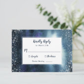 ネイビーエレガントブルーウォーターカラーシルバーグリッター 出欠カード (スタンド正面)