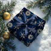 ネイビーエレガントブルーウォーターカラージュエルススノーフレーク ラッピングペーパー