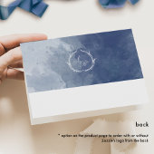 ネイビーエレガントブルーウォーターカラーモノグラム結婚ズ サンキューカード