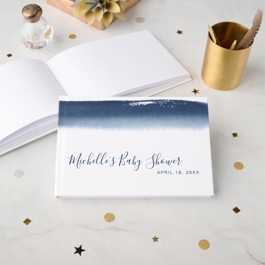 ネイビーエレガントブルーウォーター色ボーイベビーシャワー ゲストブック (正面見開き)