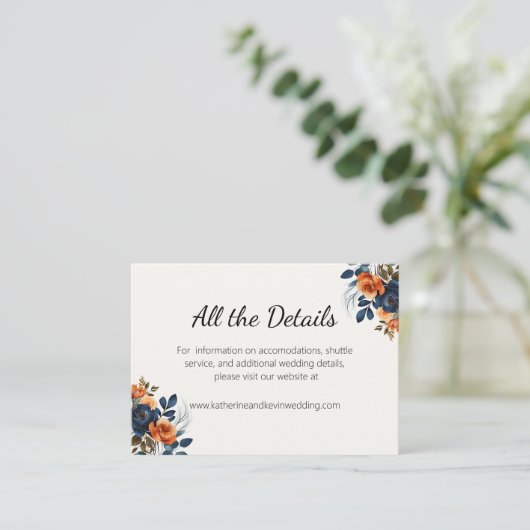 ネイビーエレガントブルーオレンジフローラ エンクロージャーカード (スタンド正面)