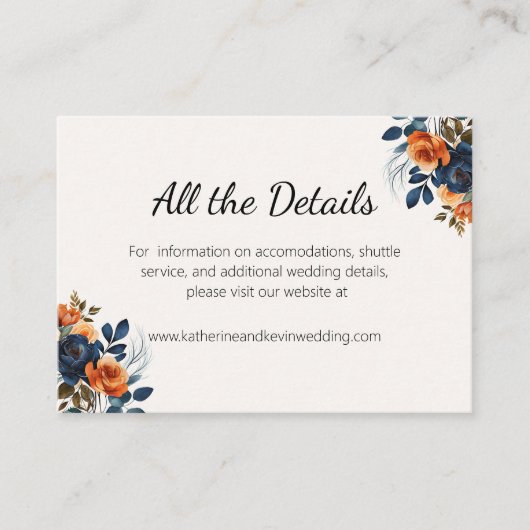 ネイビーエレガントブルーオレンジフローラ エンクロージャーカード (正面)