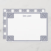 ネイビーエレガントブルーギリシャ鍵縁どパーソナライズされた ノートカード (正面/裏面)