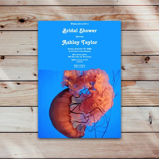 ネイビーエレガントブルークラゲ航海のブライダルシャワー 招待状