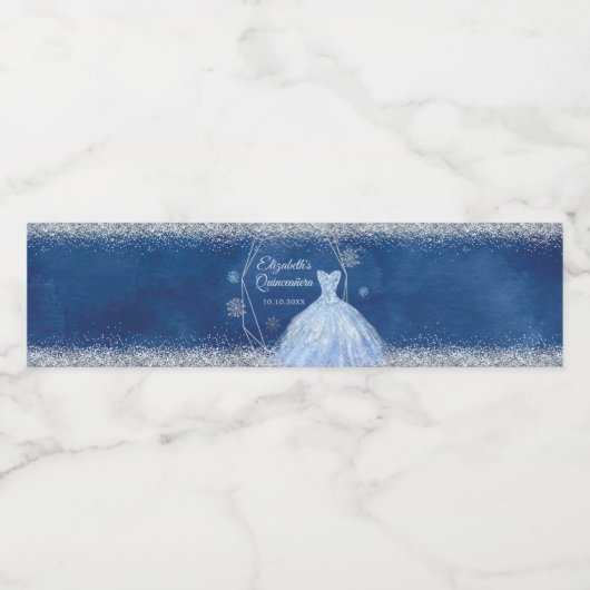 ネイビーエレガントブルークリスマススノーフレークMis Xvアニョス ペットボトルラベル (シングルラベル)