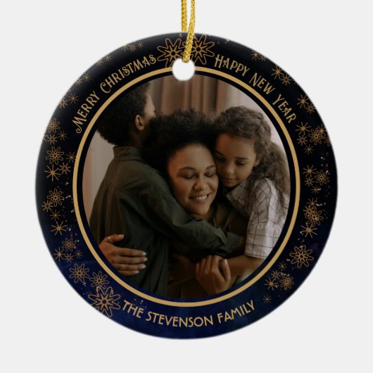 ネイビーエレガントブルークリスマス2面オーナメント セラミックオーナメント (正面)