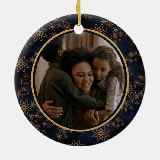 ネイビーエレガントブルークリスマス2面オーナメント セラミックオーナメント (裏面)