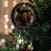 ネイビーエレガントブルークリスマス2面オーナメント セラミックオーナメント