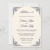 ネイビーエレガントブルークリームイスラム結婚教徒 招待状 (正面)