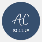 ネイビーエレガントブルークリーン結婚ズ ラウンドシール (正面)