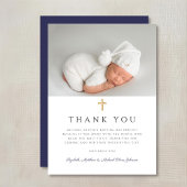 ネイビーエレガントブルークロスボーイバプテスマ写真 サンキューカード