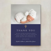 ネイビーエレガントブルークロスボーイバプテスマ写真 サンキューカード