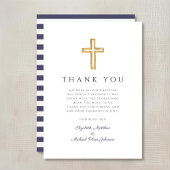 ネイビーエレガントブルークロスボーイバプテスマ サンキューカード