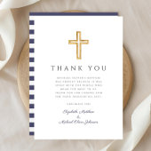 ネイビーエレガントブルークロスボーイバプテスマ サンキューカード