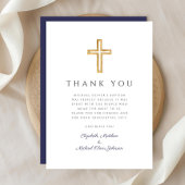 ネイビーエレガントブルークロスボーイバプテスマ サンキューカード