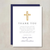 ネイビーエレガントブルークロスボーイバプテスマ サンキューカード
