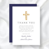ネイビーエレガントブルークロスボーイバプテスマ サンキューカード
