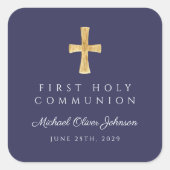 ネイビーエレガントブルークロスボーイファースト聖餐式 スクエアシール (正面)