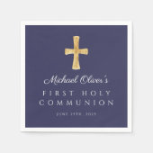 ネイビーエレガントブルークロスボーイファースト聖餐式 スタンダードカクテルナプキン (正面)