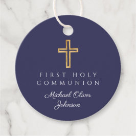 ネイビーエレガントブルークロス第1コミュニオンラウンド フェイバータグ