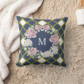 ネイビーエレガントブルークローバーバラリースモノグラム クッション (ブランケット)
