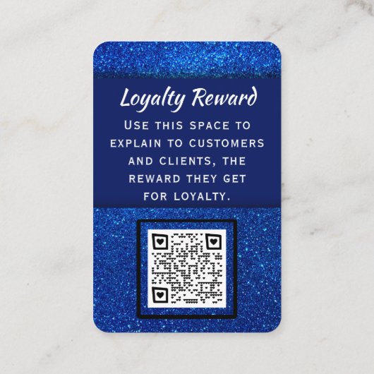 ネイビーエレガントブルーグリッター美しいブライダルブティック ロイヤリティカード (裏面)