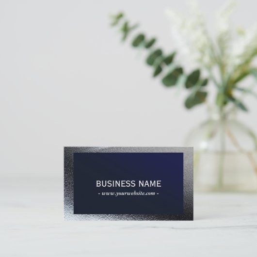 ネイビーエレガントブルーグレーメタリックプロフェッショナル 名刺 (スタンド正面)