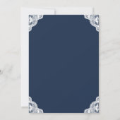 ネイビーエレガントブルーケーキ及びレースブライダルティーパーティー 招待状 (裏面)