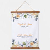 ネイビーエレガントブルーコーラルウォーターフローラズ結婚 吊り下げ型タペストリー (正面)