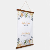 ネイビーエレガントブルーコーラルウォーターフローラズ結婚 吊り下げ型タペストリー (傾斜あり)