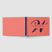 ネイビーエレガントブルーコーラルスクリプトモノグラム結婚ズ ゲストブック (全面)