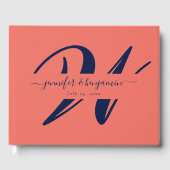 ネイビーエレガントブルーコーラルスクリプトモノグラム結婚ズ ゲストブック (正面)