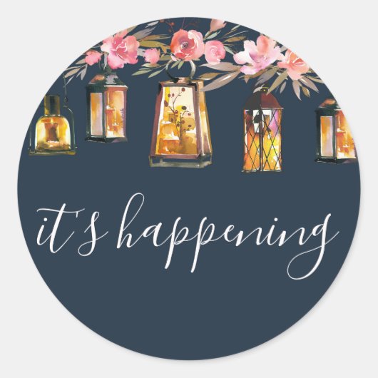 ネイビーエレガントブルーコーラルバラ金ゴールド結婚フローラ ラウンドシール (正面)