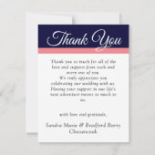 ネイビーエレガントブルーコーラルピンク結婚クの写真コラージュ サンキューカード (裏面)