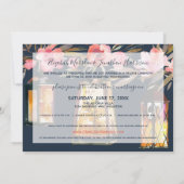 ネイビーエレガントブルーコーラルフローラフォトたった今結婚しました 案内状 (裏面)