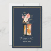 ネイビーエレガントブルーコーラルフローラ金ゴールドライト 招待状 (裏面)