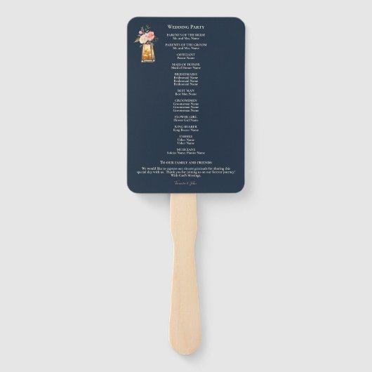 ネイビーエレガントブルーコーラルライツ結婚式 プログラム ハンドファン (裏面)