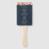 ネイビーエレガントブルーコーラルライツ結婚式 プログラム ハンドファン (正面)