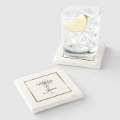 ネイビーエレガントブルーゴールデンパームモダンツリ結婚ーズ ストーンコースター (横)